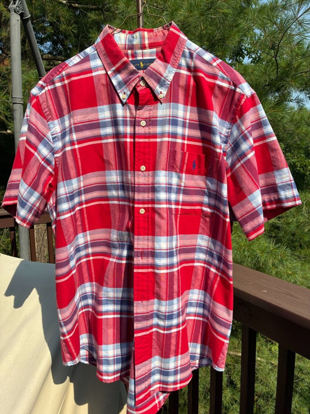 Polo Ralph Lauren Short Sleeve Button Down, Plaid Shirt with pocket, 100% Cotton